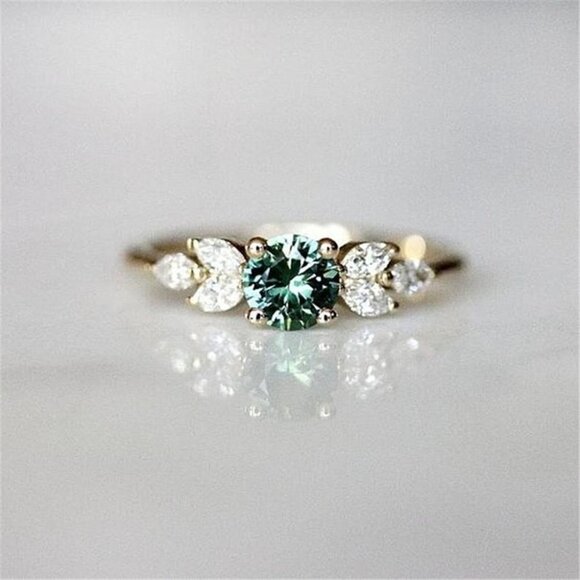 🔥 Flower Olive Green Round Marquis Gemstone Zircon Rings for Women, PD129 - Picture 4 of 9